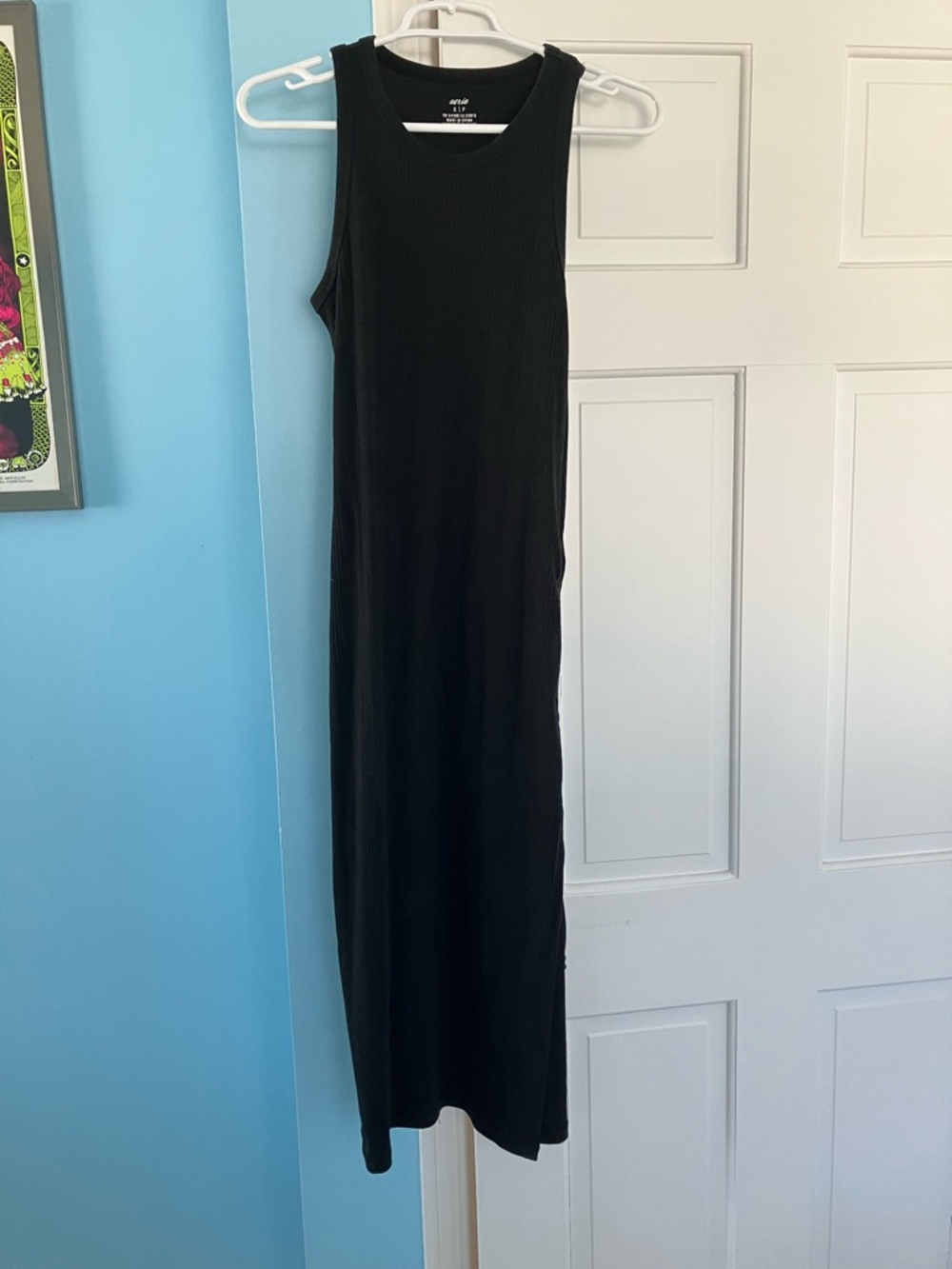 aerie Black Ribbed Tank Maxi Dress
